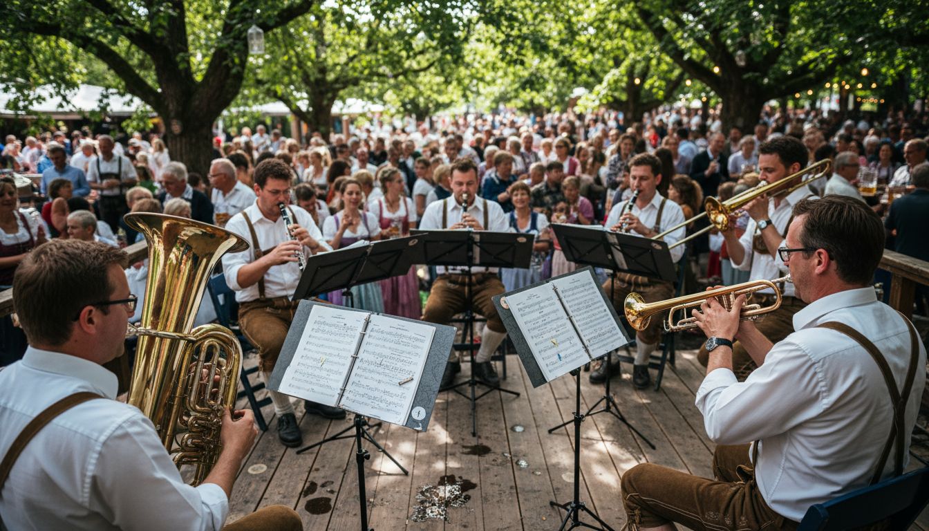Brass band plays polka music outdoors