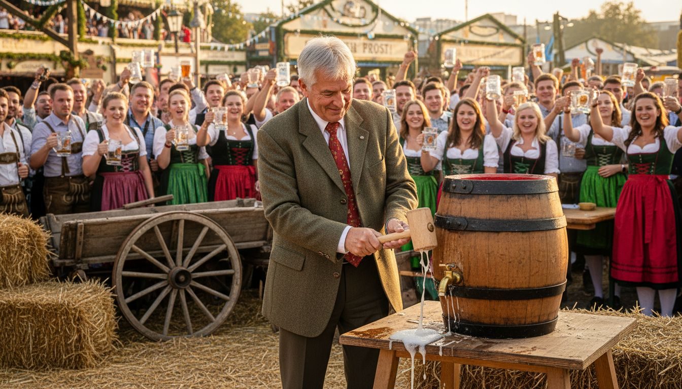 Mayor tapping keg at Oktoberfest opening