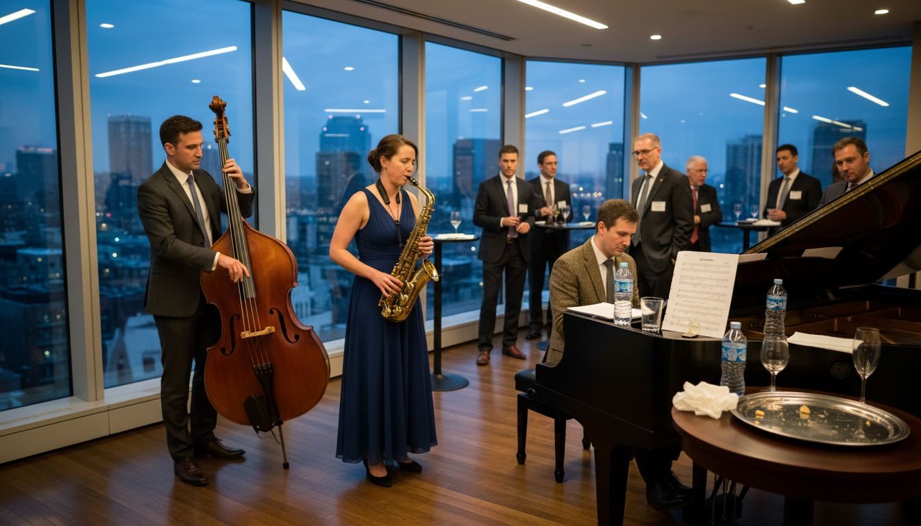 Jazz trio plays live at corporate event