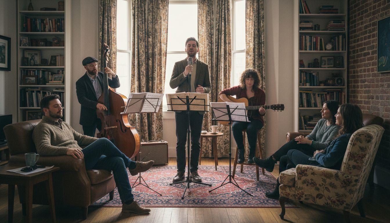 Musicians playing quietly at relaxed event