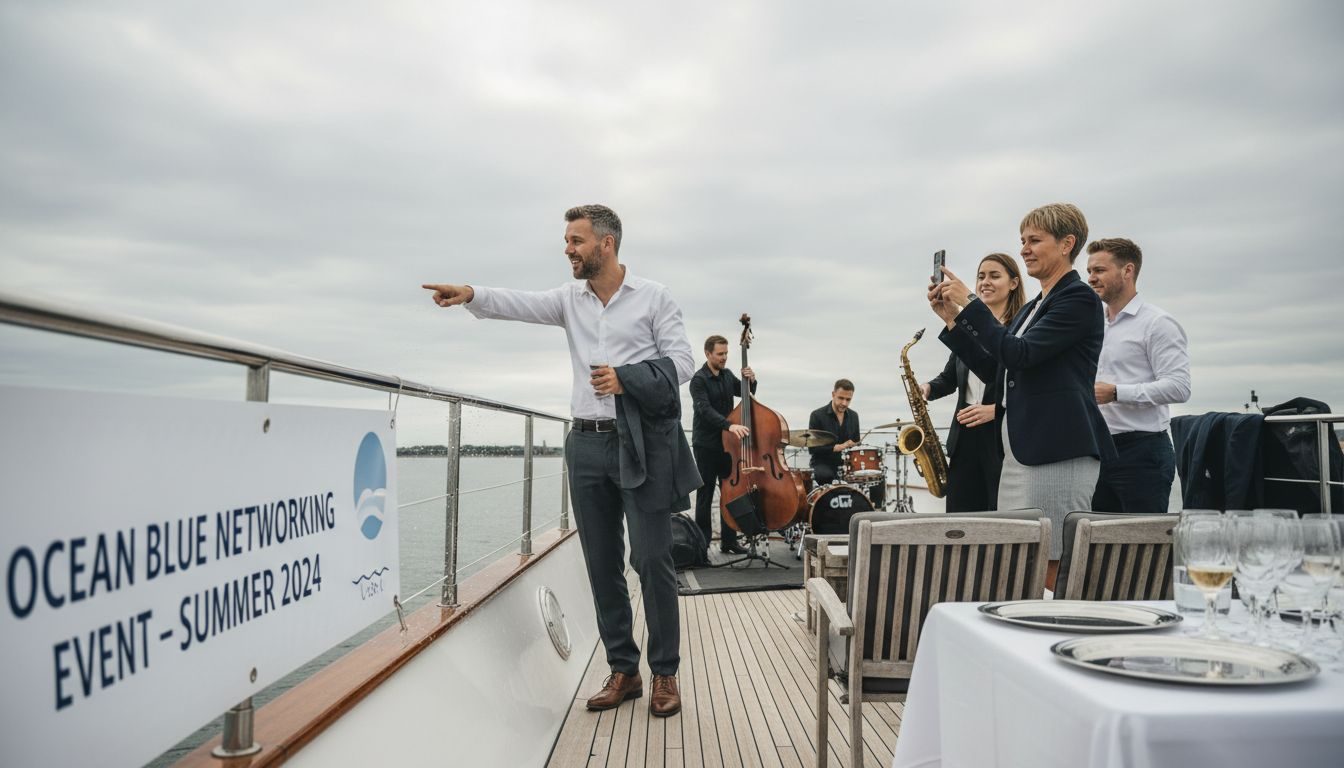 Corporate guests viewing yacht band setup