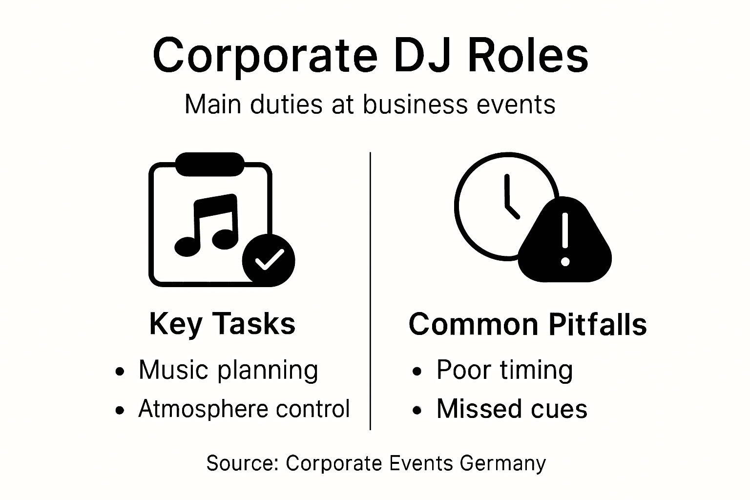 Infographic showing DJ roles and pitfalls at events