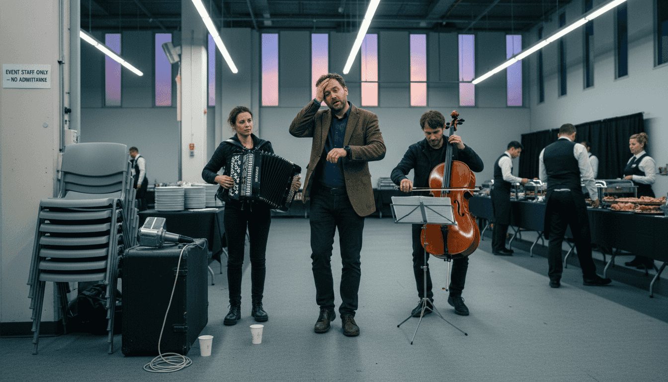 Band setting up quickly at corporate venue