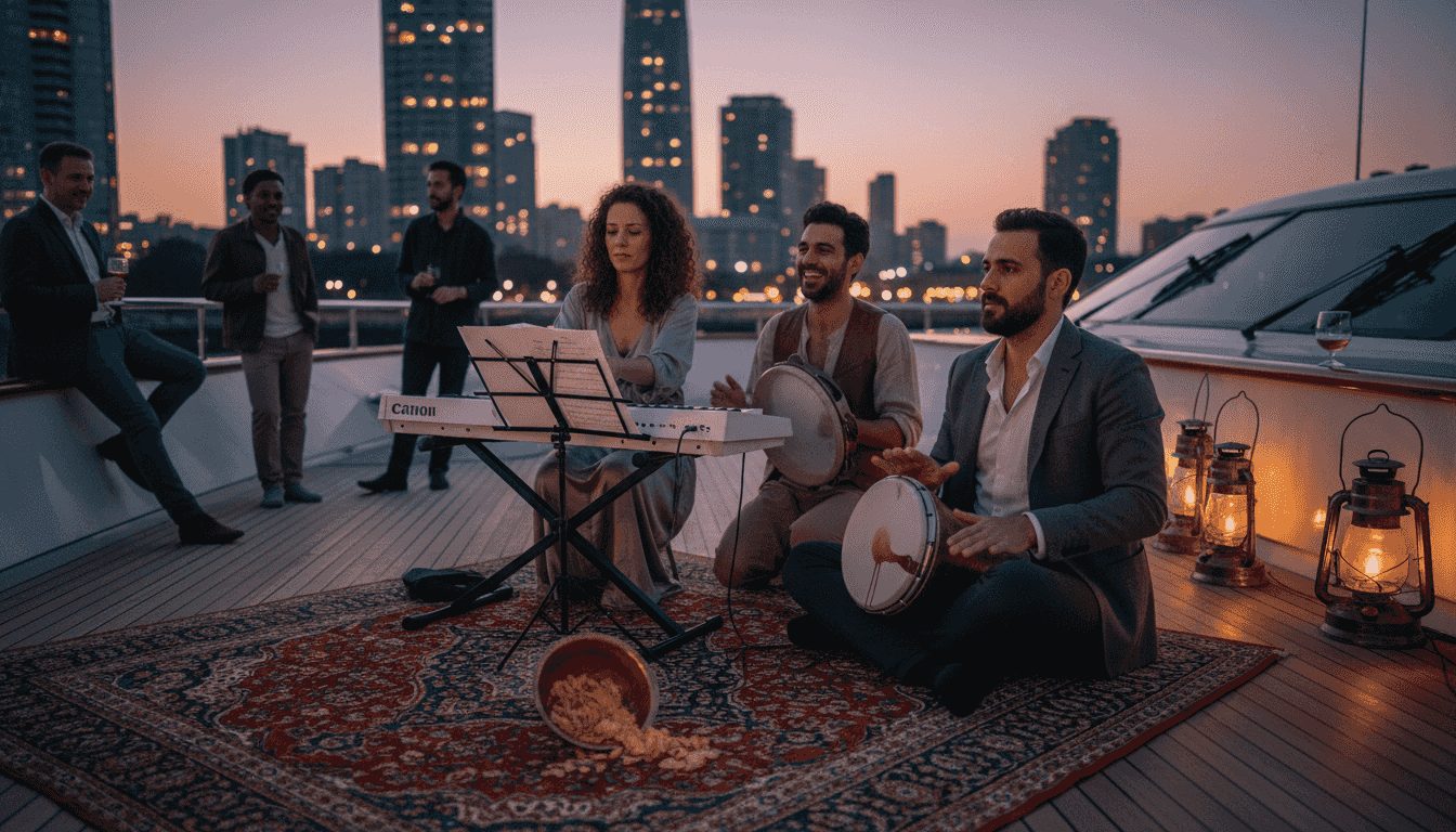 Musicians playing fusion music on yacht